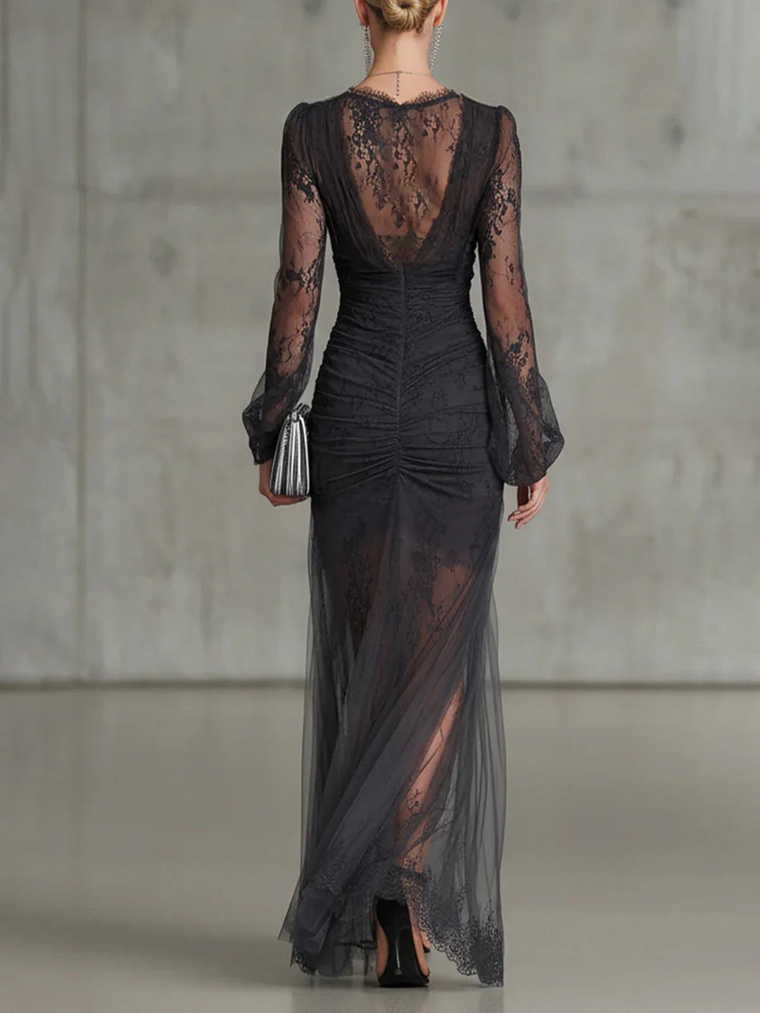 Mireille | Lace Ruched Maxi Dress