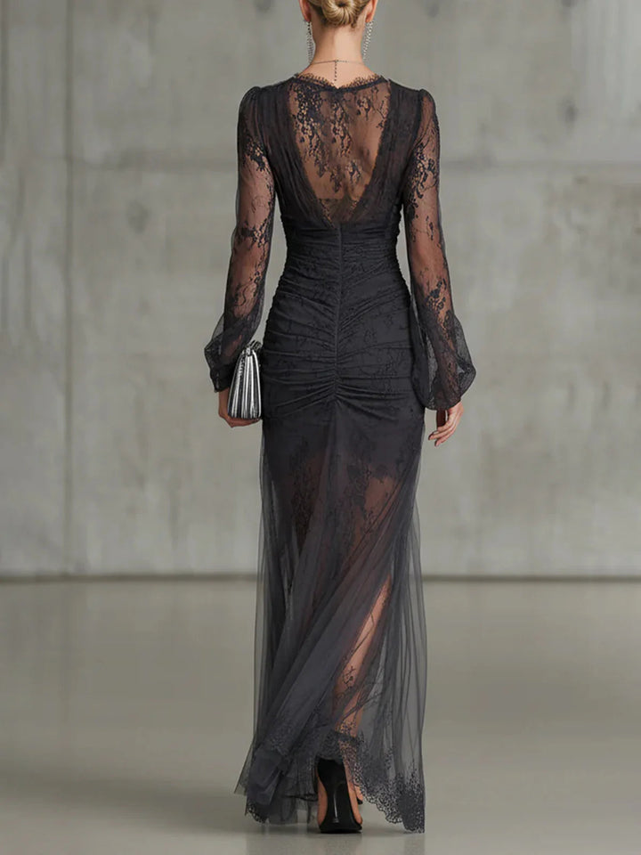 Mireille | Lace Ruched Maxi Dress