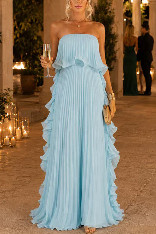 Liora | Strapless Pleated Maxi Dress
