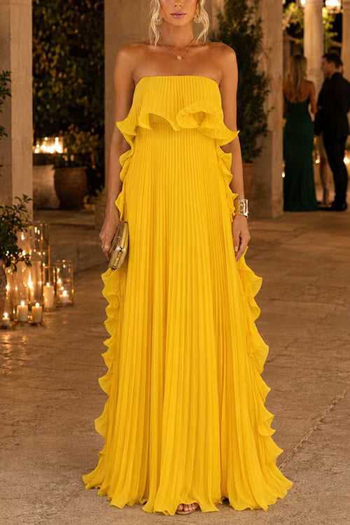 Liora | Strapless Pleated Maxi Dress
