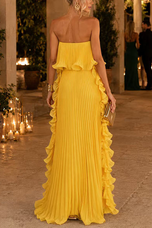 Liora | Strapless Pleated Maxi Dress