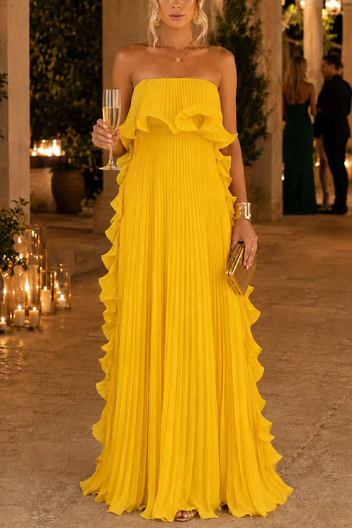 Liora | Strapless Pleated Maxi Dress