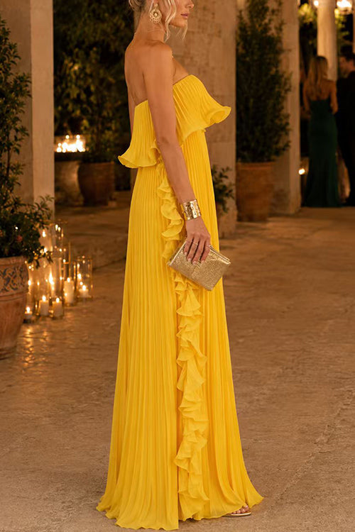 Liora | Strapless Pleated Maxi Dress