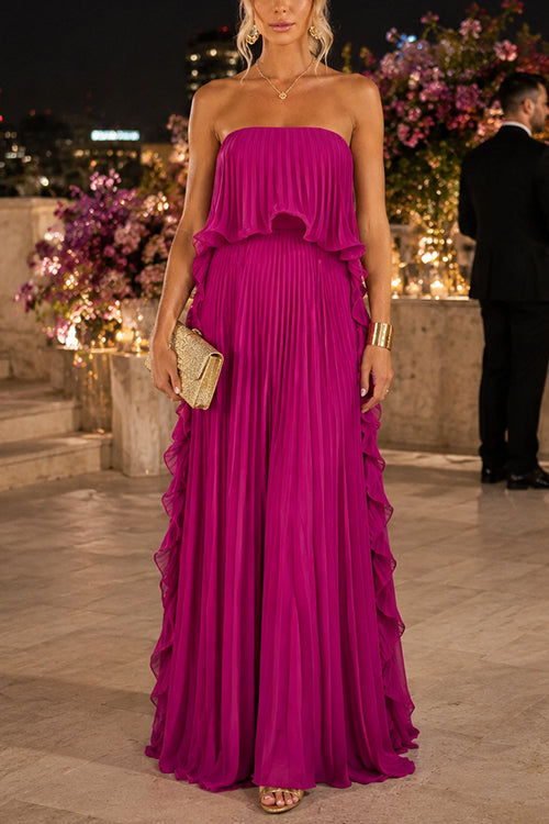 Liora | Strapless Pleated Maxi Dress