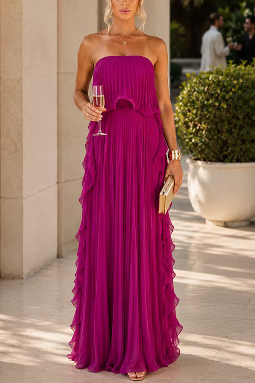 Liora | Strapless Pleated Maxi Dress