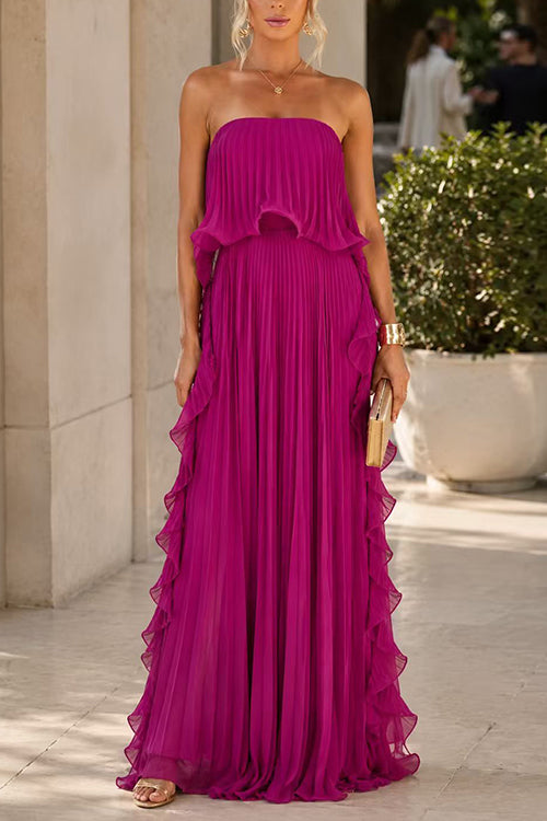 Liora | Strapless Pleated Maxi Dress