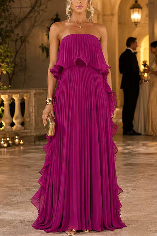 Liora | Strapless Pleated Maxi Dress