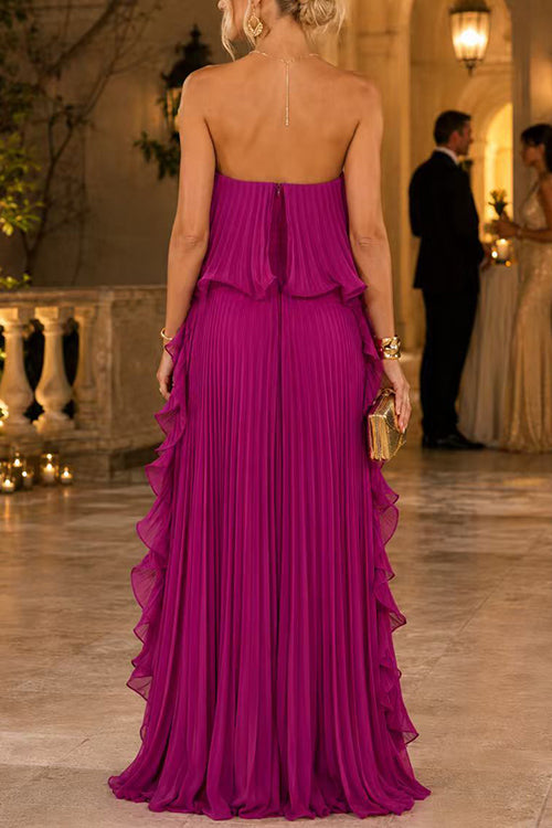 Liora | Strapless Pleated Maxi Dress