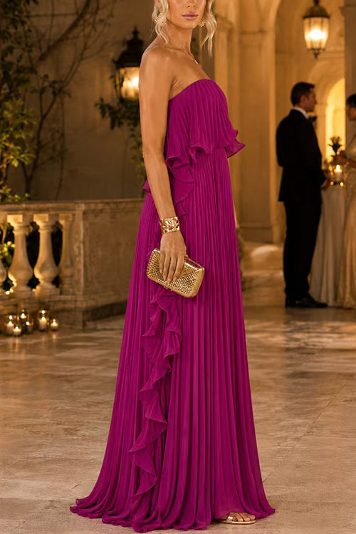 Liora | Strapless Pleated Maxi Dress