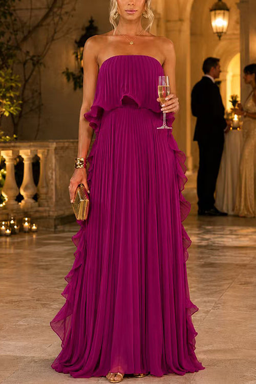 Liora | Strapless Pleated Maxi Dress