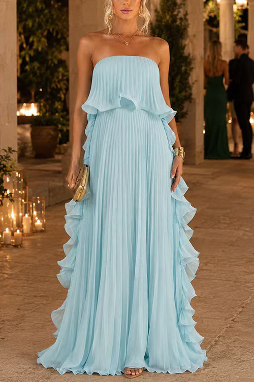Liora | Strapless Pleated Maxi Dress