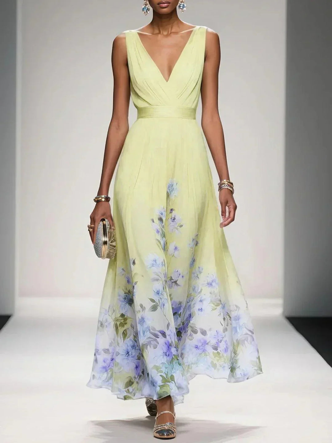 Elena | Floral Chiffon Maxi Dress