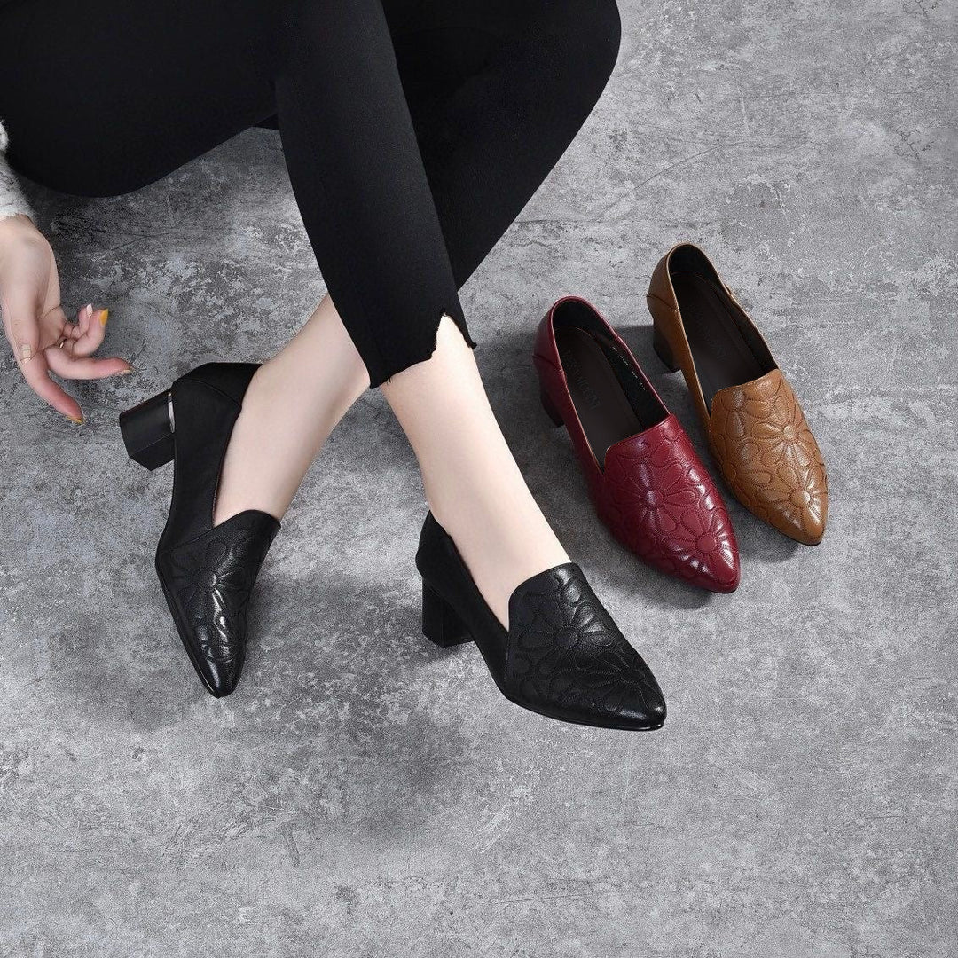 Evelyn | Leather Embroidered Pumps