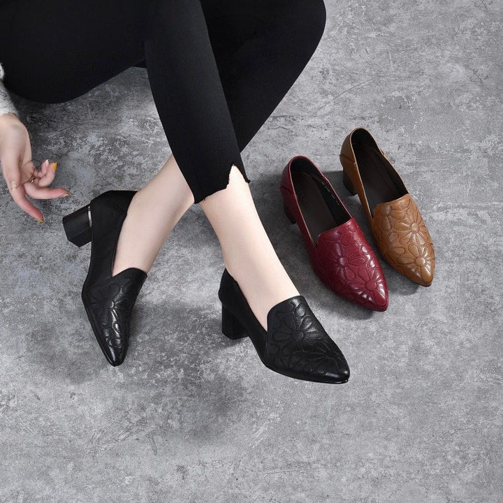 Evelyn | Leather Embroidered Pumps