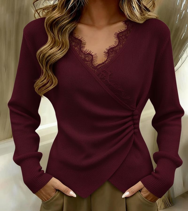 Elara | V-Neck Lace Top