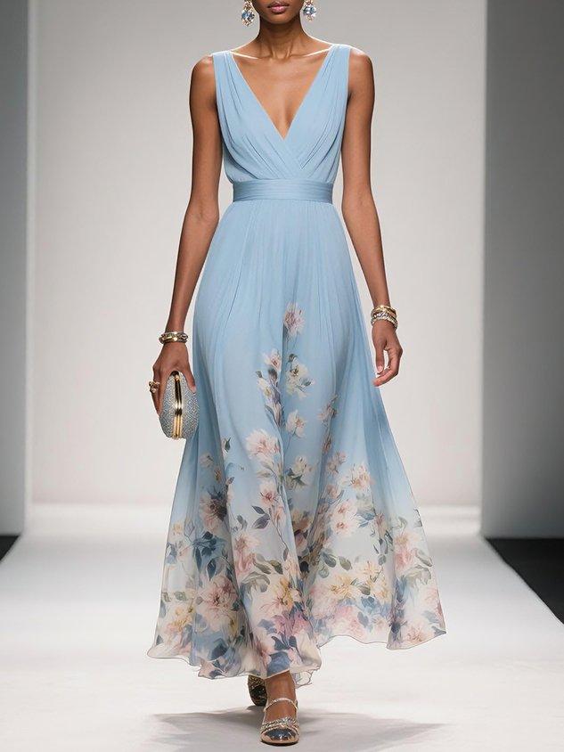 Elena | Floral Chiffon Maxi Dress