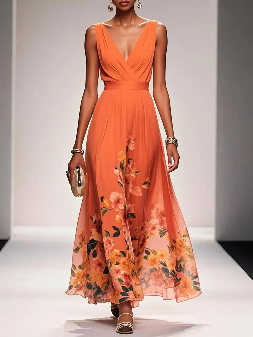 Elena | Floral Chiffon Maxi Dress