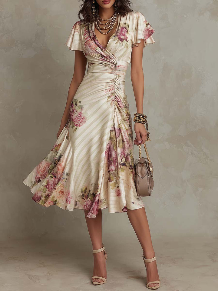Vivienne | Floral Satin Midi Dress