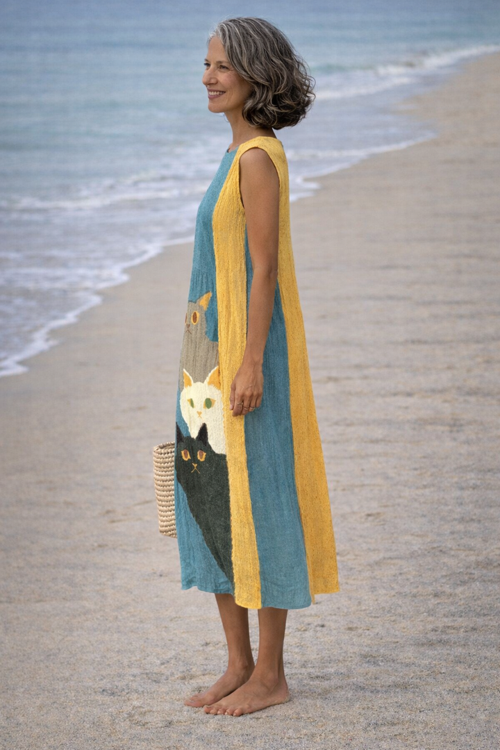 Elena | Vintage Cat Print Dress