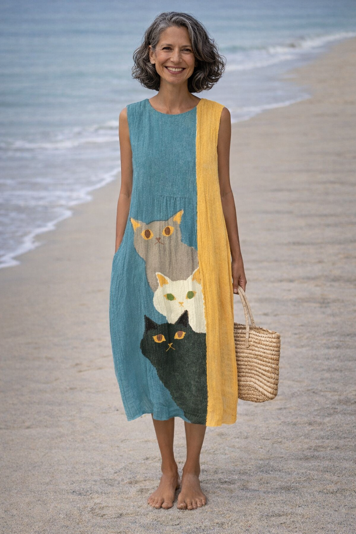 Elena | Vintage Cat Print Dress