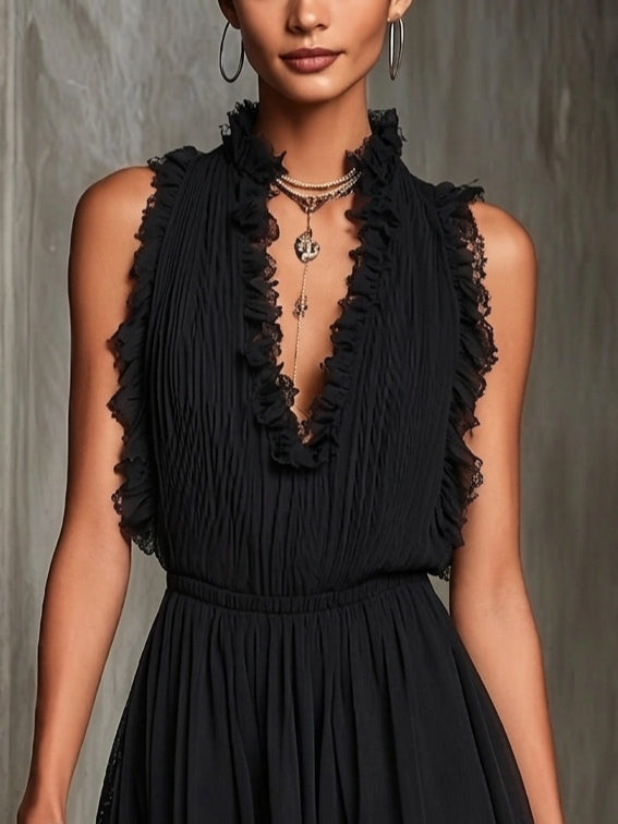 Elara | Pleated Lace Jumpsuit