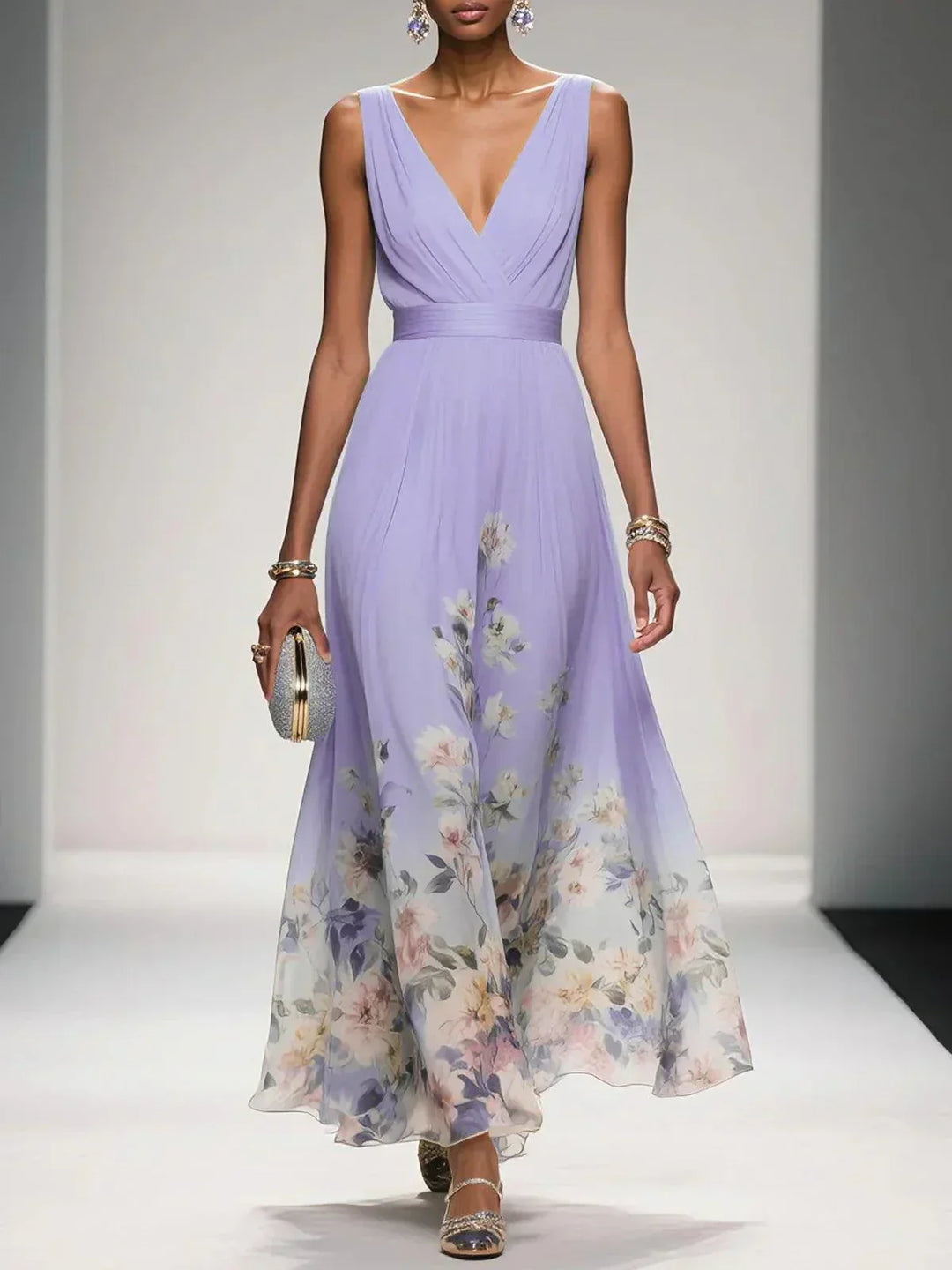 Elena | Floral Chiffon Maxi Dress