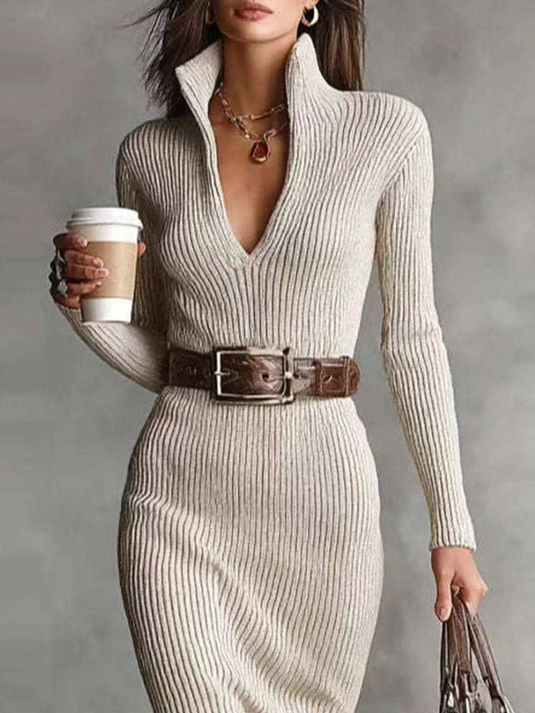 Clara | Ribbed Knit Midi Dress