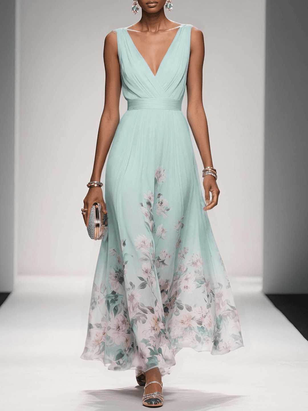 Elena | Floral Chiffon Maxi Dress