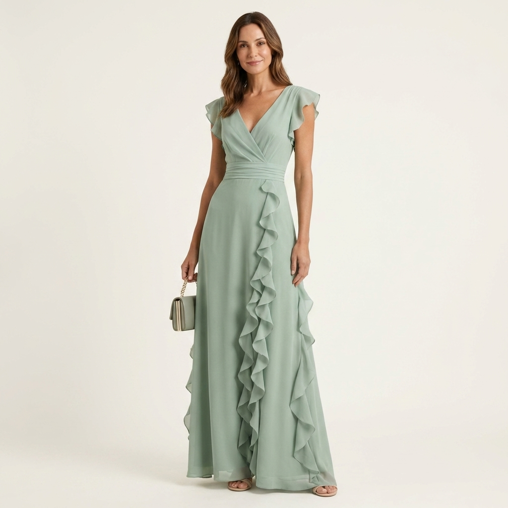 Zara | V-Neck Ruffle Maxi Dress