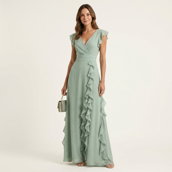 Zara | V-Neck Ruffle Maxi Dress