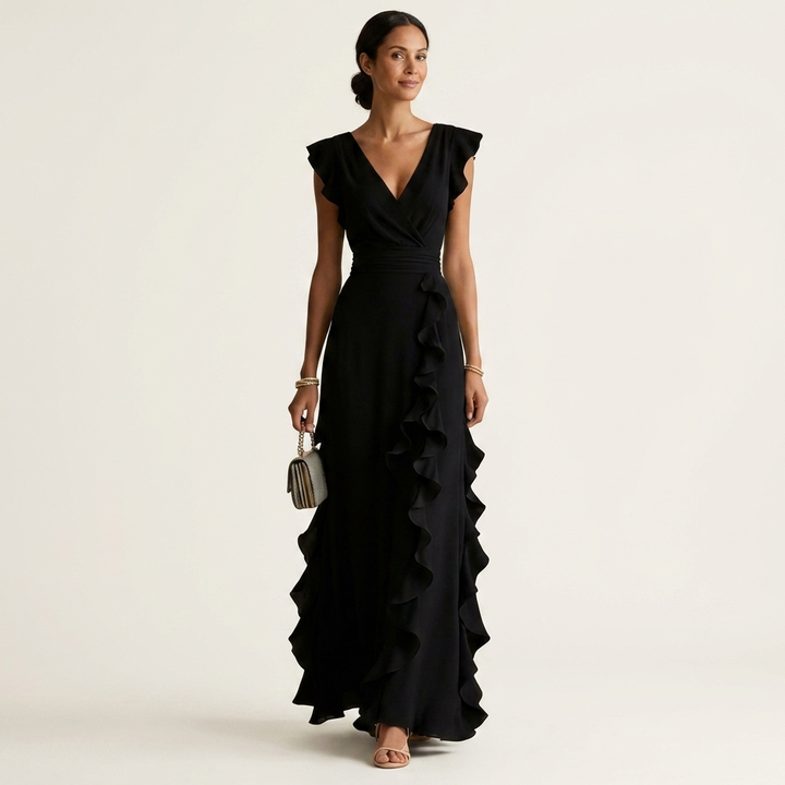 Zara | V-Neck Ruffle Maxi Dress