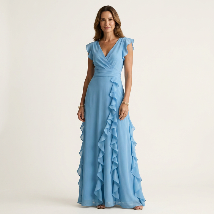 Zara | V-Neck Ruffle Maxi Dress