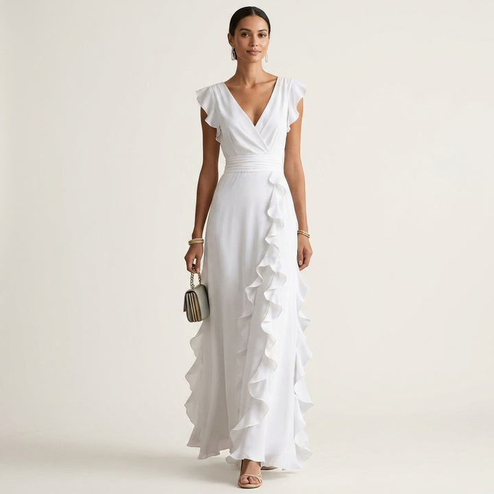 Zara | V-Neck Ruffle Maxi Dress