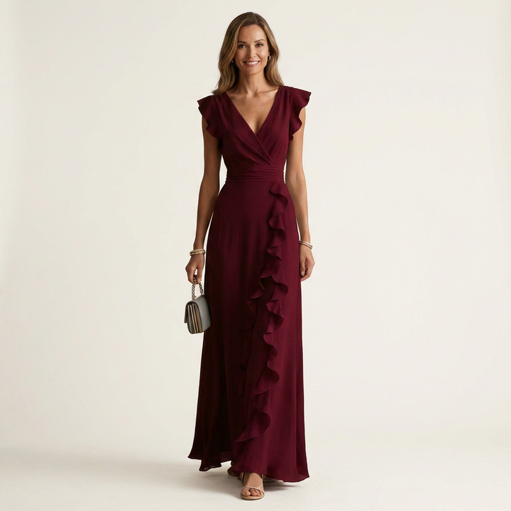 Zara | V-Neck Ruffle Maxi Dress