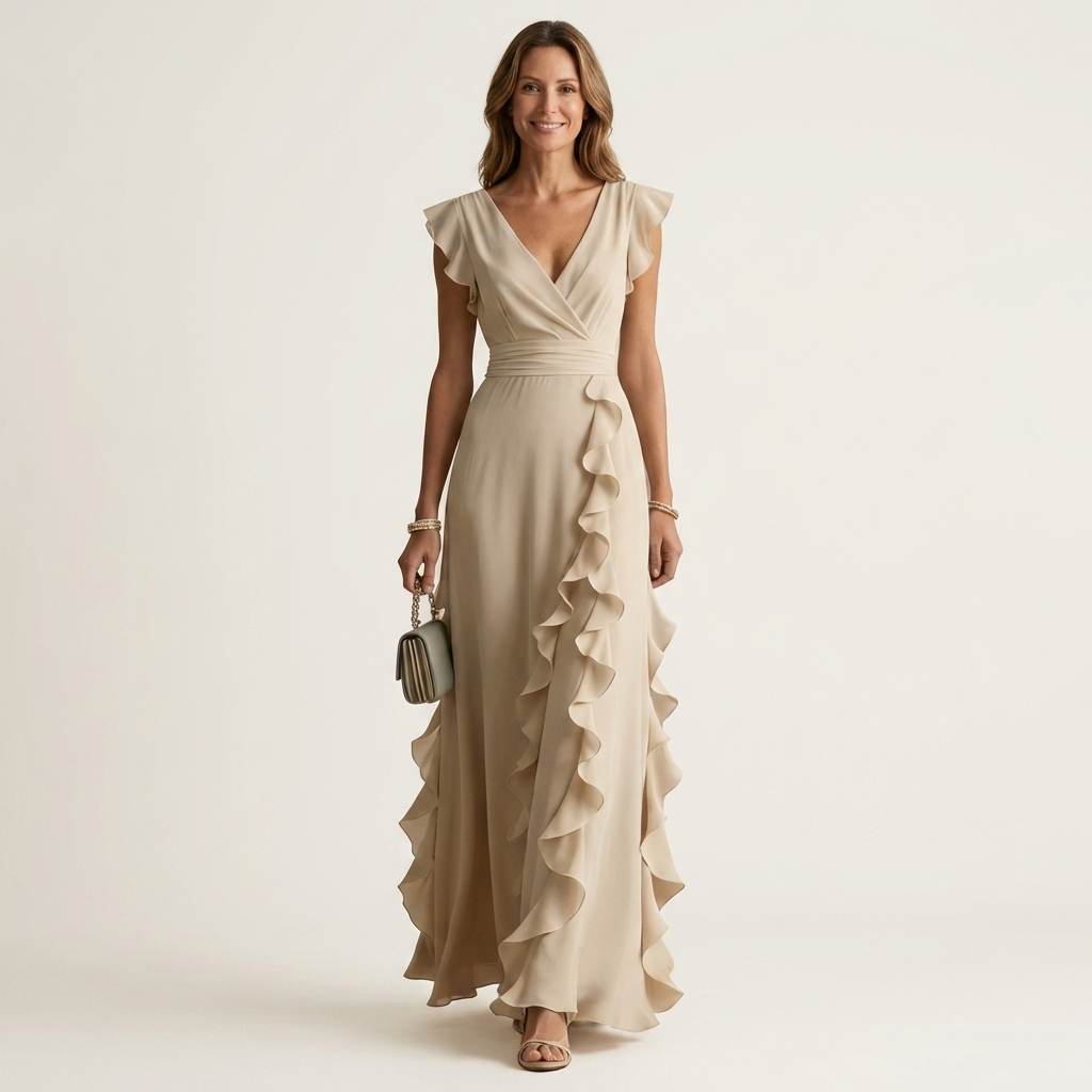 Zara | V-Neck Ruffle Maxi Dress
