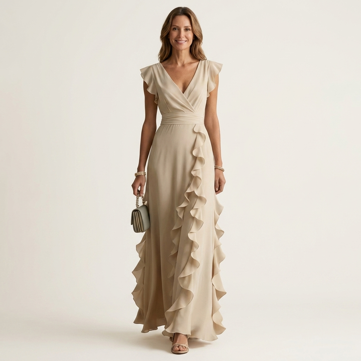 Zara | V-Neck Ruffle Maxi Dress