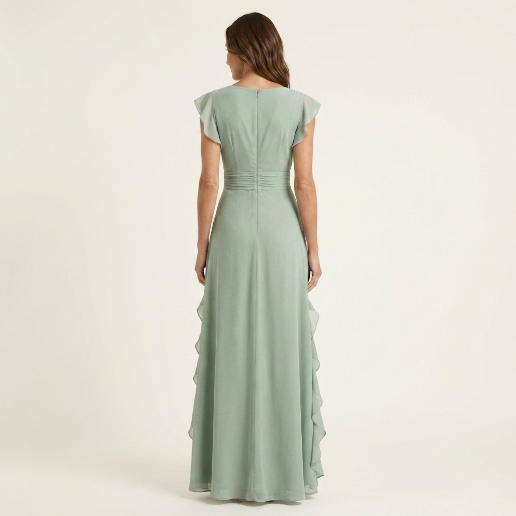 Zara | V-Neck Ruffle Maxi Dress